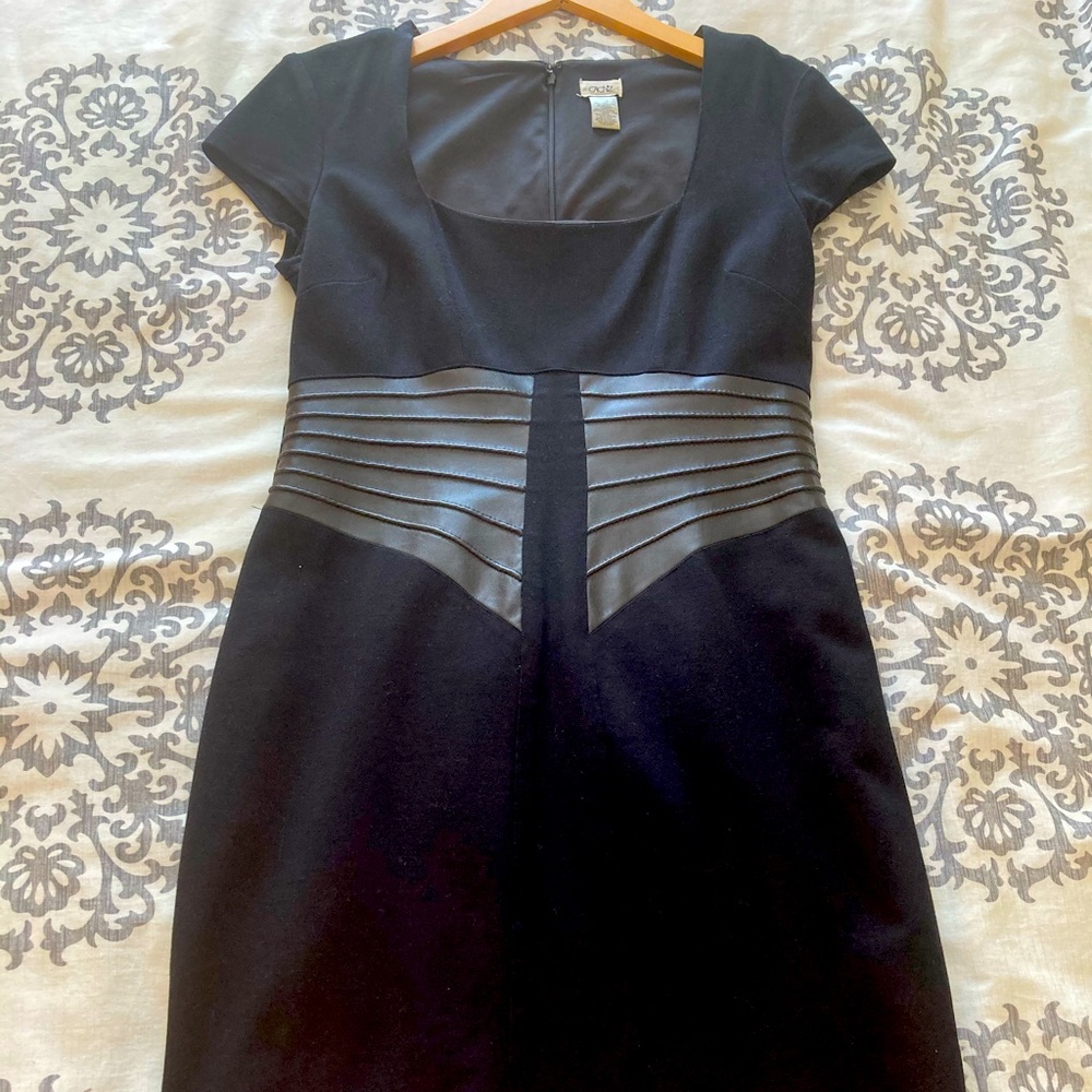 Black Caché Cocktail Dress with Leather Accents